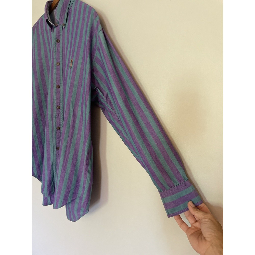 VTG Chaps Ralph Lauren Green/Purple Striped Button Down. XL. Crown Logo. 90's. - Picture 3 of 10